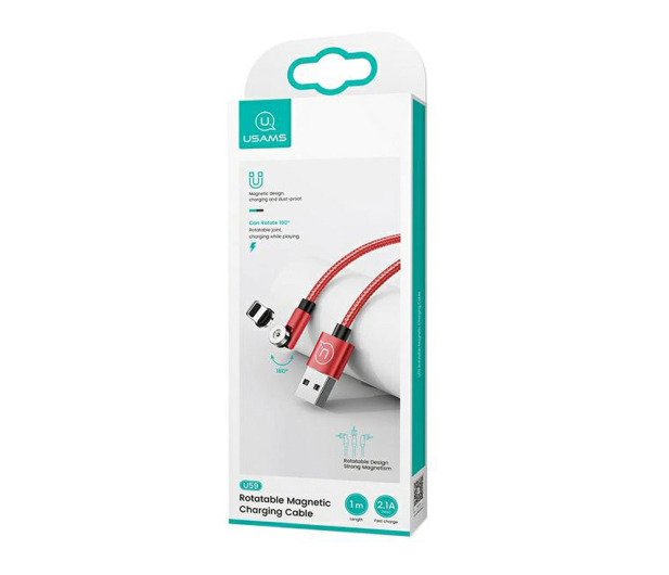 USAMS Kabel kątowy magnetyczny lightning 2,1A 1m pleciony czerwony - 1568984 - zdjęcie 3